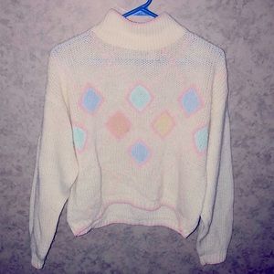 Vintage 16th Street Pastel Argyle Acrylic Knit Cropped Turtleneck LS Sweater